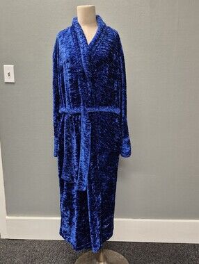 Delicates Cobalt Blue Crushed Velvet Popcorn Robe XL/XG Long Luxury Cozy